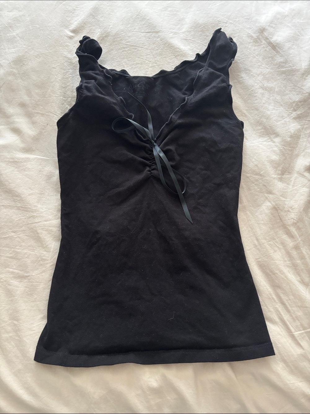 Brandy Melville Black Tie-Front Ruffled Tank